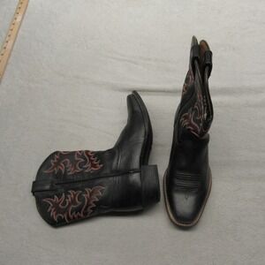 Ariat Western Boots Youth 4 Black Red Leather Cowboy Square‎ Toe Rodeo